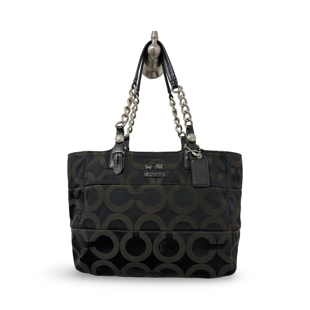 Coach Signature Op Art Madison Sateen Tote Shoulder Handbag Purse 14138